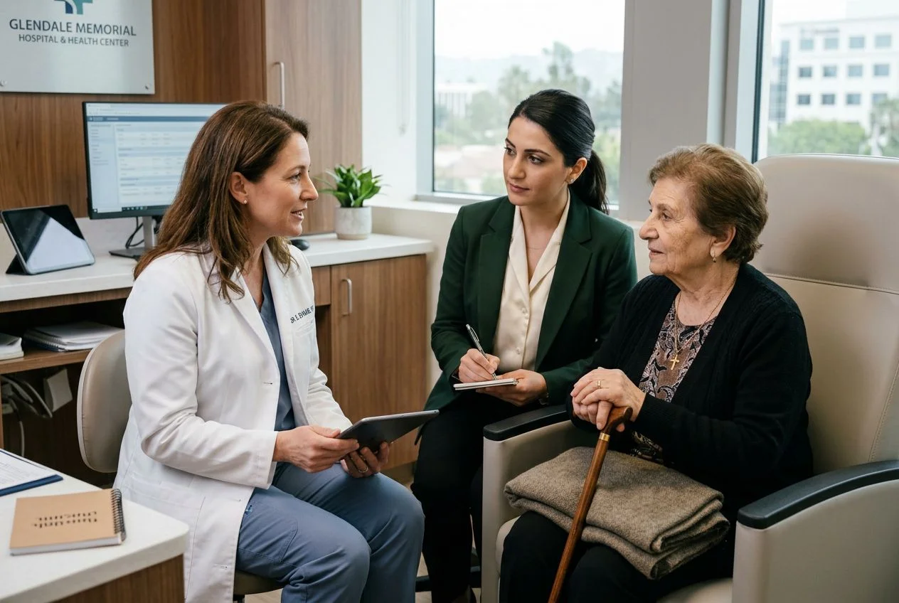 HIPAA-compliant Armenian medical interpreter supporting patient consultation at Glendale Adventist Medical Center and Glendale Memorial Hospital