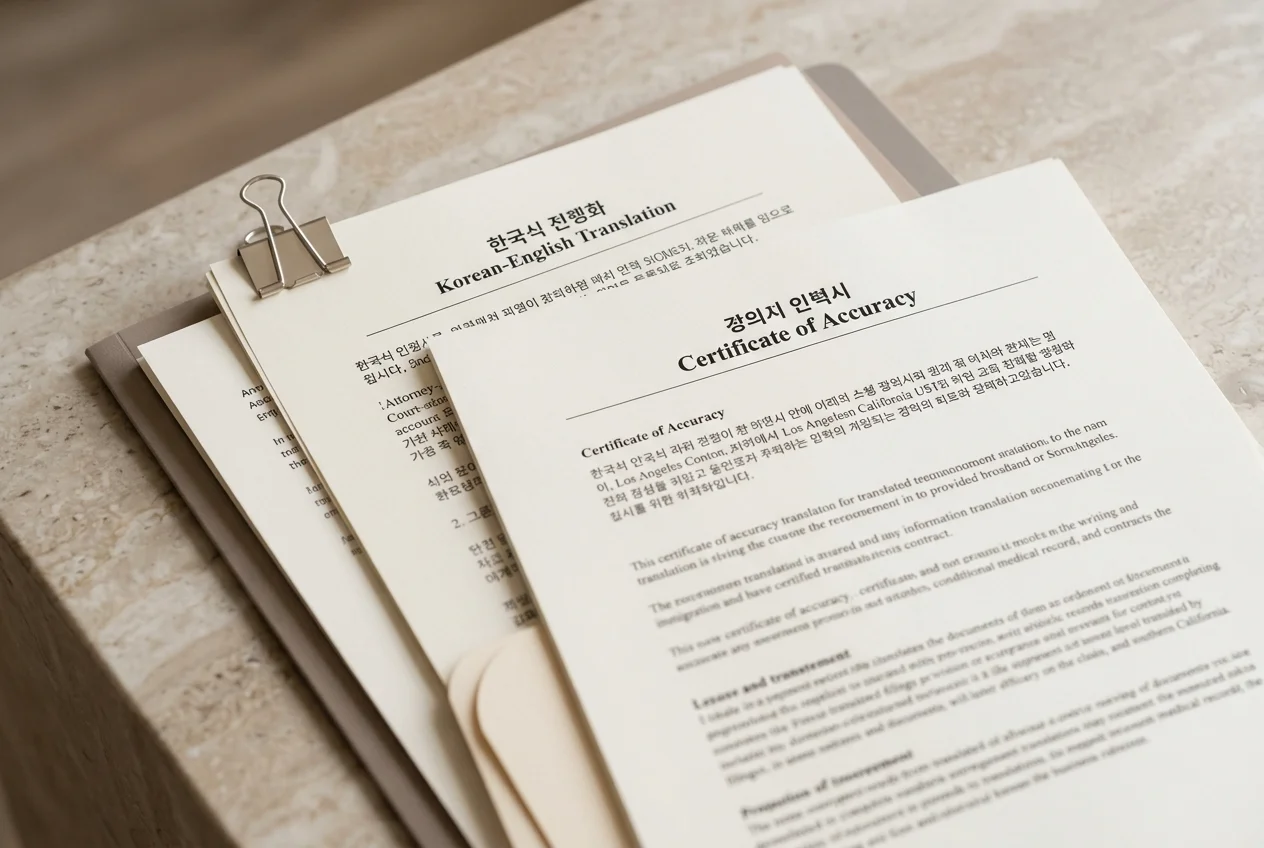 Certified Korean document translation services for Los Angeles immigration documents, business contracts, and legal filings