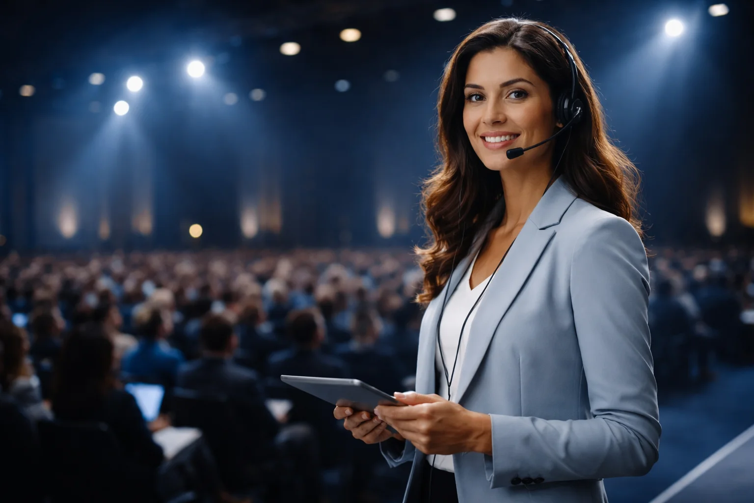 Certified conference interpreter at international corporate event