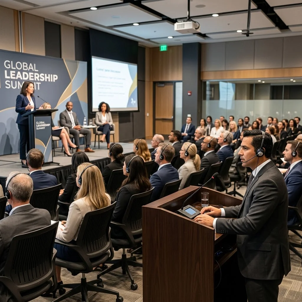 Spanish corporate interpreter at Pasadena, California business conference and negotiation