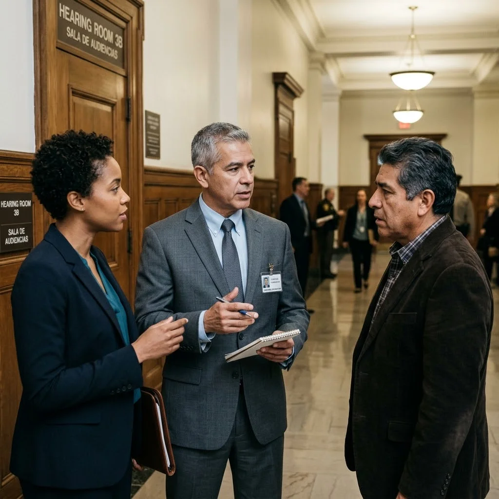 Court-certified Spanish legal interpreter at Pasadena, California court proceedings