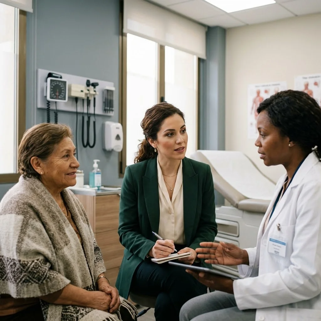 HIPAA-compliant Spanish medical interpreter supporting patient consultation in Pasadena, California