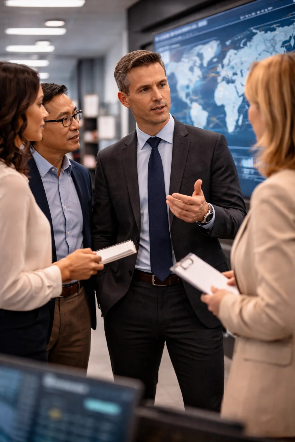 Professional interpreter assisting international trade negotiations and cross-border business partnerships